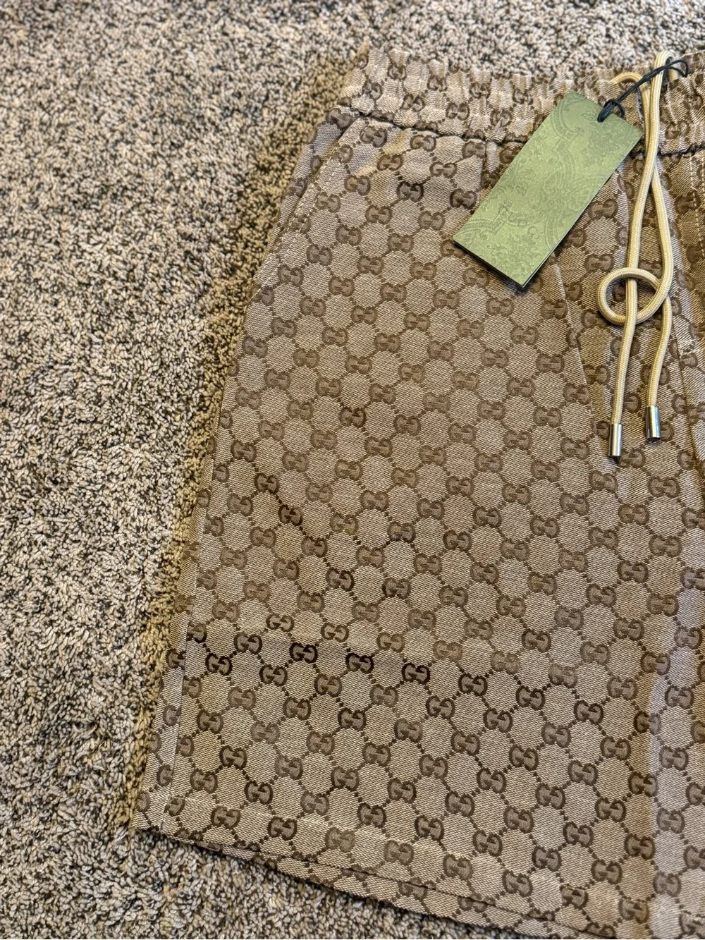 Gucci Tan GG Monogram Hybrid Shorts with Drawstring
